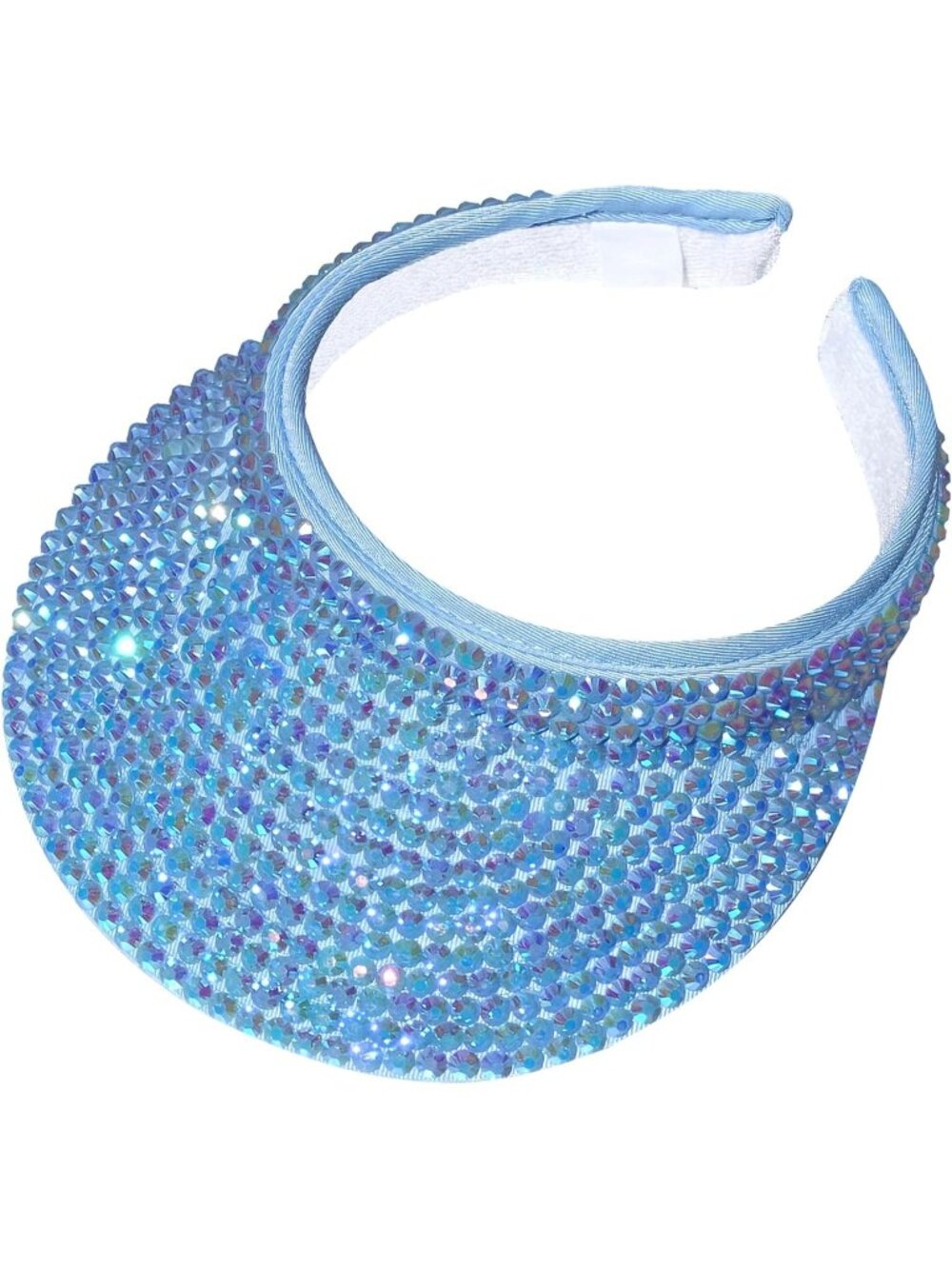 🆕Women's Blue Sun Shiny Rhinestones Clip On Visor Adjustable Bling Hats